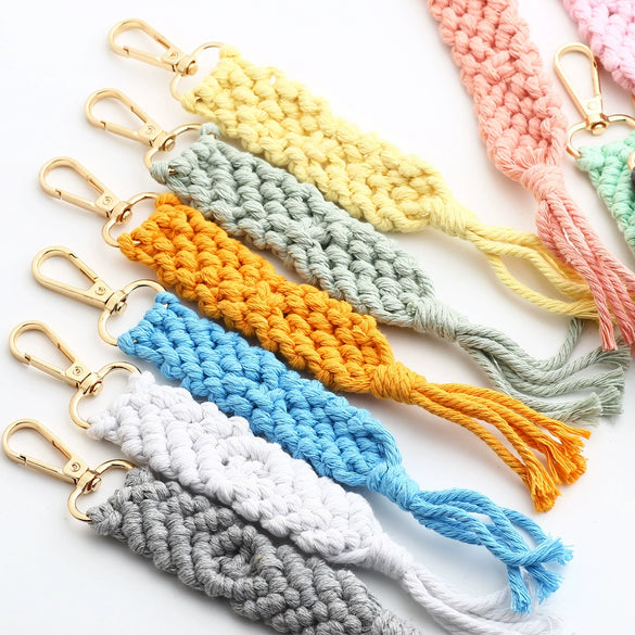 Cotton Rope Tassel Handwoven Keychain Pendant With Cross Crown Roman Numerals Bohemian Retro Style