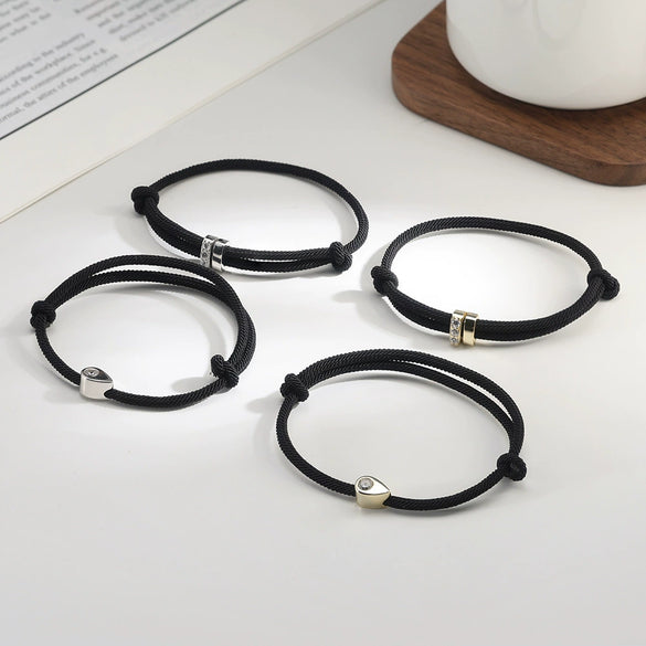 Couple Adjustable Braided Cord S925 Sterling Silver Zirconium Inlaid Dropshaped Electroplated Bracelet For Men And Women