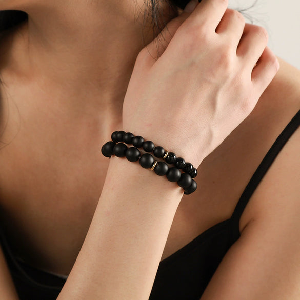 Couple Bracelet Stone Black Onyx Trendy Simple Design Unisex