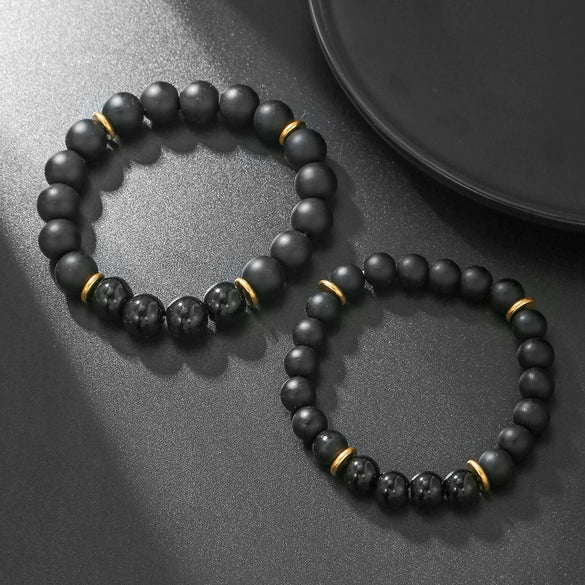 Couple Bracelet Stone Black Onyx Trendy Simple Design Unisex