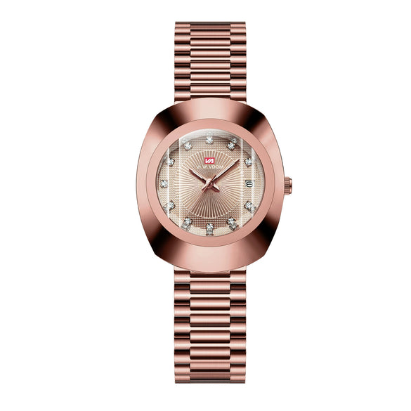 Couple Business Style Quartz Watch Alloy Case Stainless Steel Band Oval Dial Waterproof