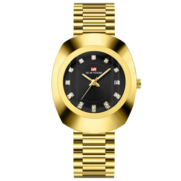 Couple Business Style Quartz Watch Alloy Case Stainless Steel Band Oval Dial Waterproof