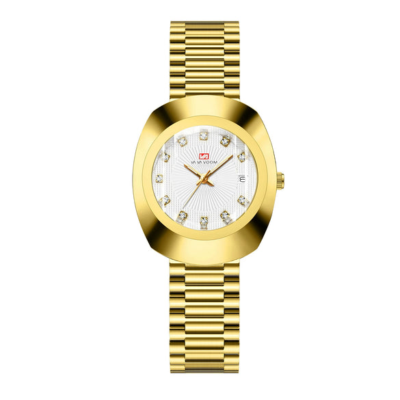 Couple Business Style Quartz Watch Alloy Case Stainless Steel Band Oval Dial Waterproof