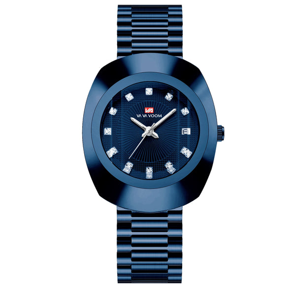 Couple Business Style Quartz Watch Alloy Case Stainless Steel Band Oval Dial Waterproof