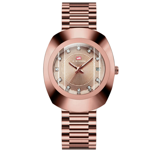 Couple Business Style Quartz Watch Alloy Case Stainless Steel Band Oval Dial Waterproof