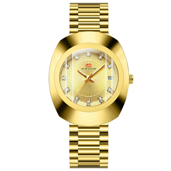 Couple Business Style Quartz Watch Alloy Case Stainless Steel Band Oval Dial Waterproof