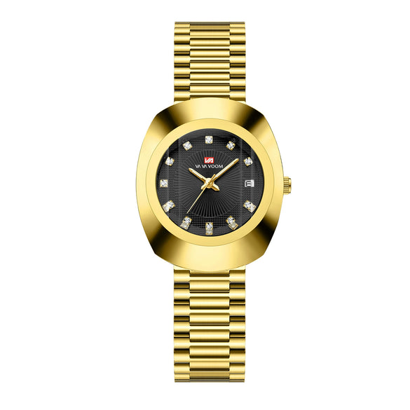 Couple Business Style Quartz Watch Alloy Case Stainless Steel Band Oval Dial Waterproof