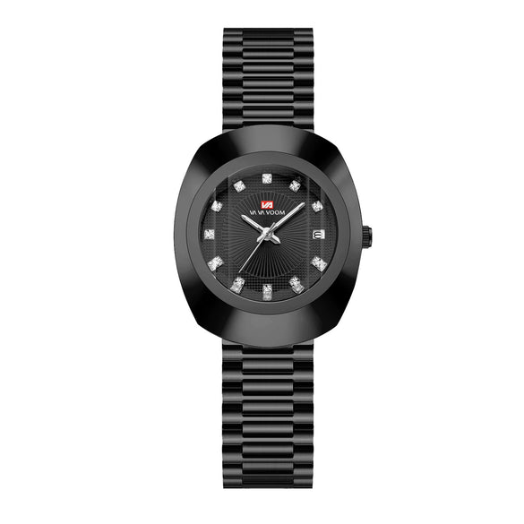 Couple Business Style Quartz Watch Alloy Case Stainless Steel Band Oval Dial Waterproof