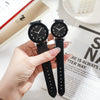Couple Casual Alloy Quartz Watch With Round Dial Stainless Steel Clasp Genuine Leather Strap Mineral Strengthened Glass Mirror