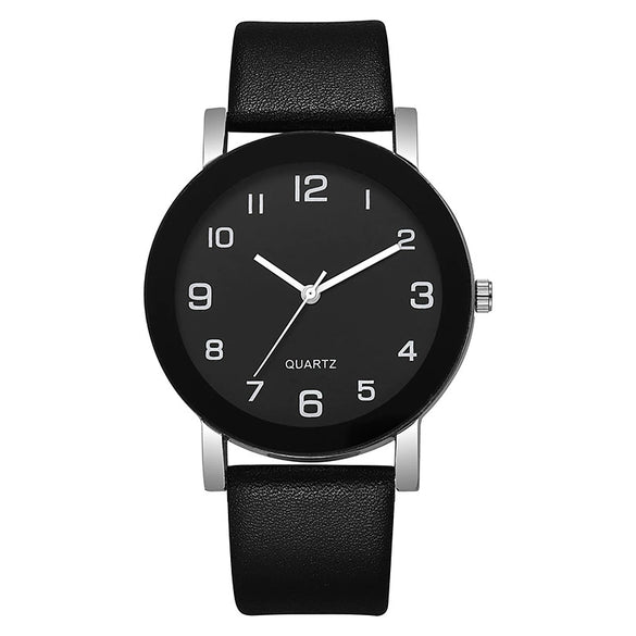 Couple Casual Alloy Quartz Watch With Round Dial Stainless Steel Clasp Genuine Leather Strap Mineral Strengthened Glass Mirror