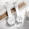 Couple Casual Alloy Quartz Watch With Round Dial Stainless Steel Clasp Genuine Leather Strap Mineral Strengthened Glass Mirror