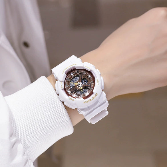 Couple Electronic Watches Plastic Case Silicone Strap Stainless Steel Clasp Round Dial