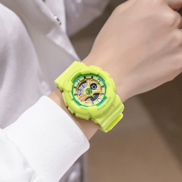 Couple Electronic Watches Plastic Case Silicone Strap Stainless Steel Clasp Round Dial