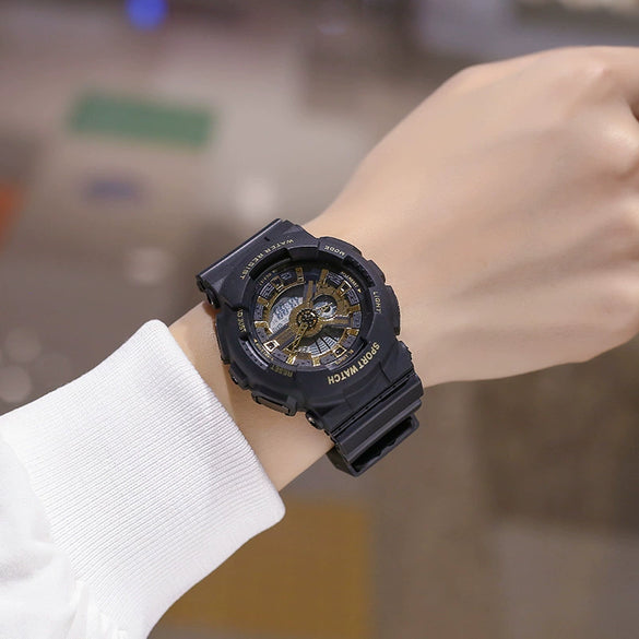 Couple Electronic Watches Plastic Case Silicone Strap Stainless Steel Clasp Round Dial