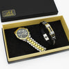 Couple Fashion Alloy Wristwatch Set With Round Dial And Printed Logo