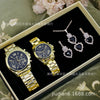 Couple Fashion Alloy Wristwatch Set With Round Dial And Printed Logo