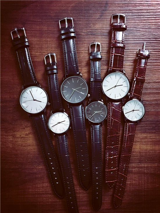 Couple Fashion Retro Belt Quartz Watch Metal Case Genuine Leather Strap Round Dial
