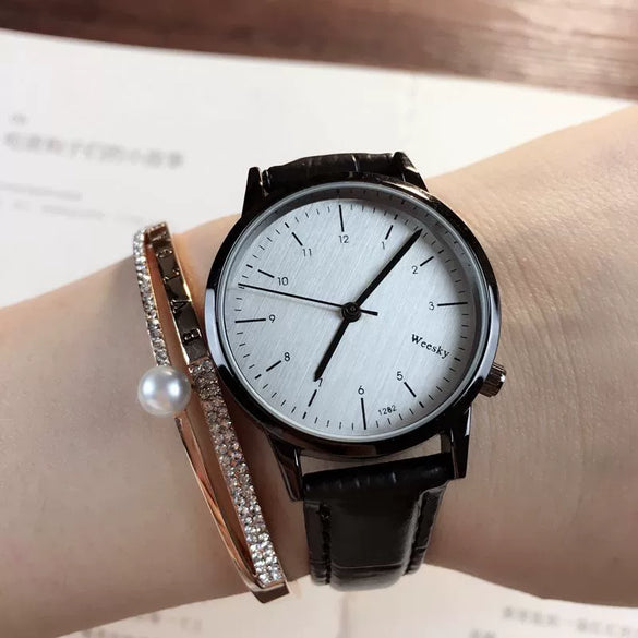 Couple Fashion Retro Belt Quartz Watch Metal Case Genuine Leather Strap Round Dial