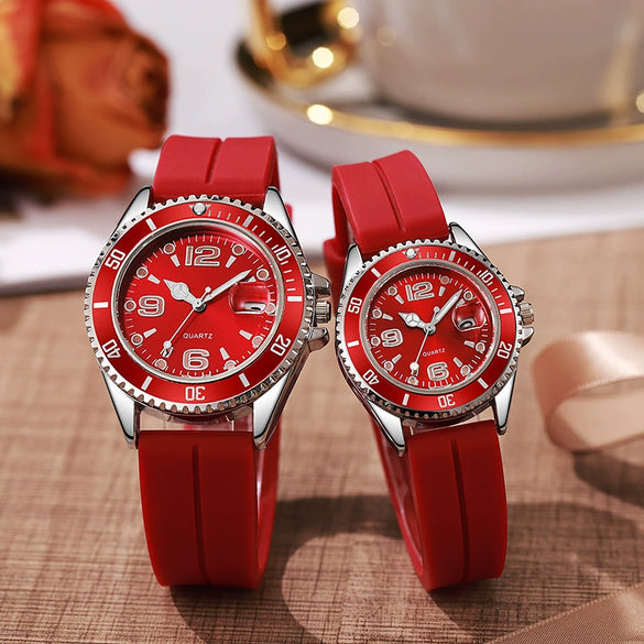 Couple Fashion Sports Silicone And Alloy Quartz Watch Round Dial Life Waterproof Stainless Steel Buckle
