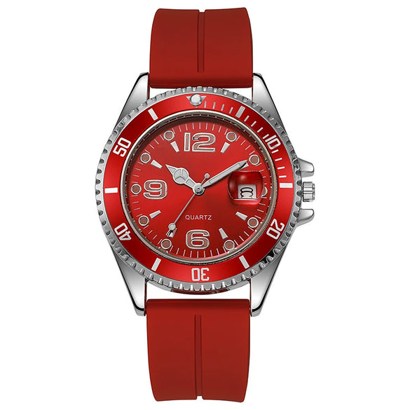 Couple Fashion Sports Silicone And Alloy Quartz Watch Round Dial Life Waterproof Stainless Steel Buckle