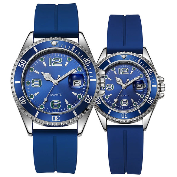 Couple Fashion Sports Silicone And Alloy Quartz Watch Round Dial Life Waterproof Stainless Steel Buckle