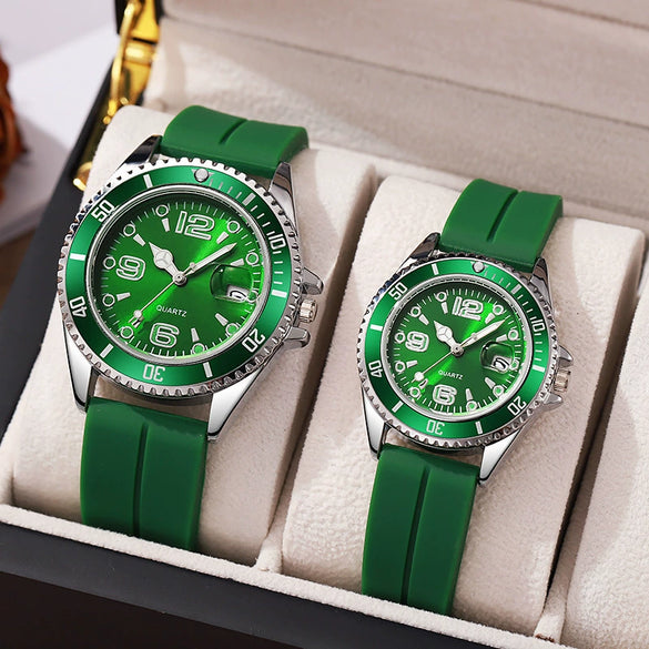 Couple Fashion Sports Silicone And Alloy Quartz Watch Round Dial Life Waterproof Stainless Steel Buckle