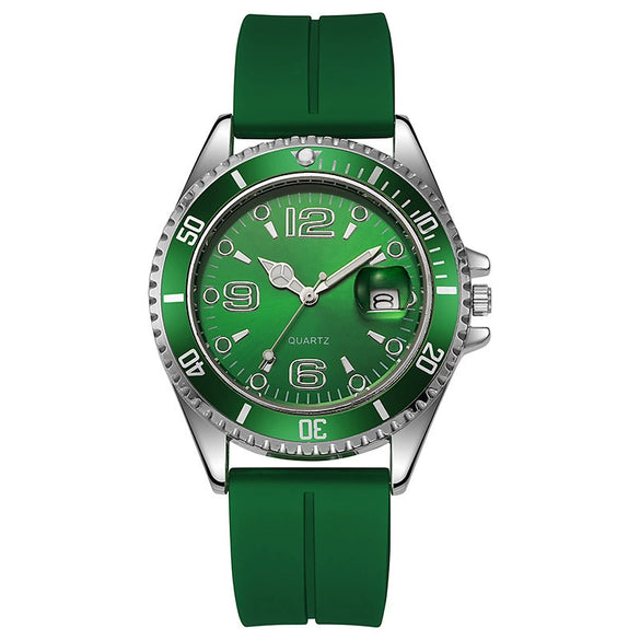 Couple Fashion Sports Silicone And Alloy Quartz Watch Round Dial Life Waterproof Stainless Steel Buckle