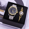 Couple Fashion Waterproof Quartz Wrist Watch Set Alloy And Stainless Steel Round Dial