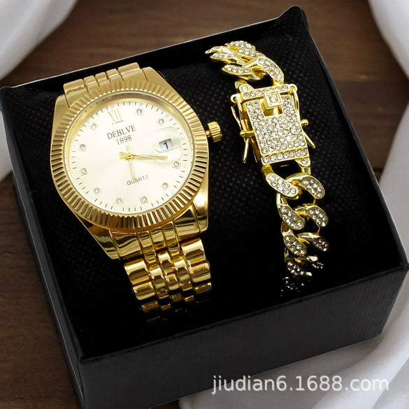 Couple Fashion Waterproof Quartz Wrist Watch Set Alloy And Stainless Steel Round Dial