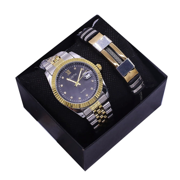 Couple Fashion Waterproof Quartz Wrist Watch Set Alloy And Stainless Steel Round Dial