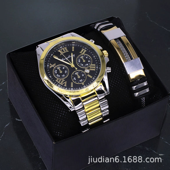 Couple Fashion Waterproof Quartz Wrist Watch Set Alloy And Stainless Steel Round Dial