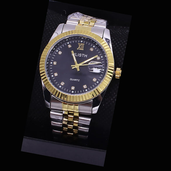 Couple Fashion Waterproof Quartz Wrist Watch Set Alloy And Stainless Steel Round Dial