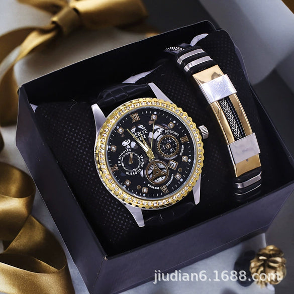Couple Fashion Waterproof Quartz Wrist Watch Set Alloy And Stainless Steel Round Dial