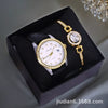 Couple Fashion Waterproof Quartz Wrist Watch Set Alloy And Stainless Steel Round Dial