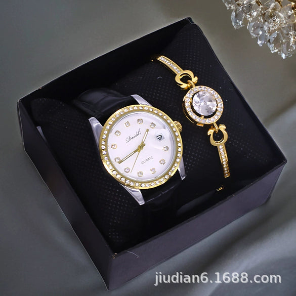 Couple Fashion Waterproof Quartz Wrist Watch Set Alloy And Stainless Steel Round Dial