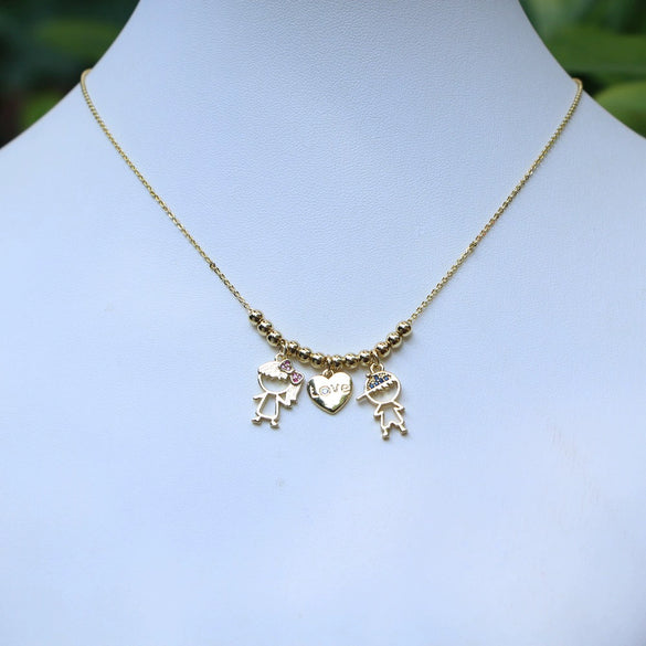Couple Geometric Pendant Necklace With Copper Water Wave Chain And Micro Inlaid Zircon Electroplated Cartoon Boy Girl Clavicle Jewelry