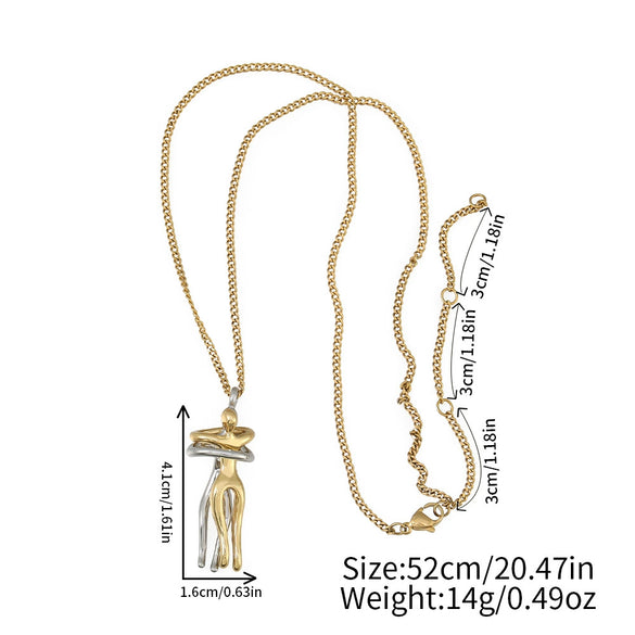 Couple Hug Fashion Allmatch Jewelry Stainless Steel Copper Geometric Handmade Pendant Necklace