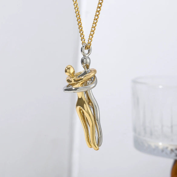 Couple Hug Fashion Allmatch Jewelry Stainless Steel Copper Geometric Handmade Pendant Necklace
