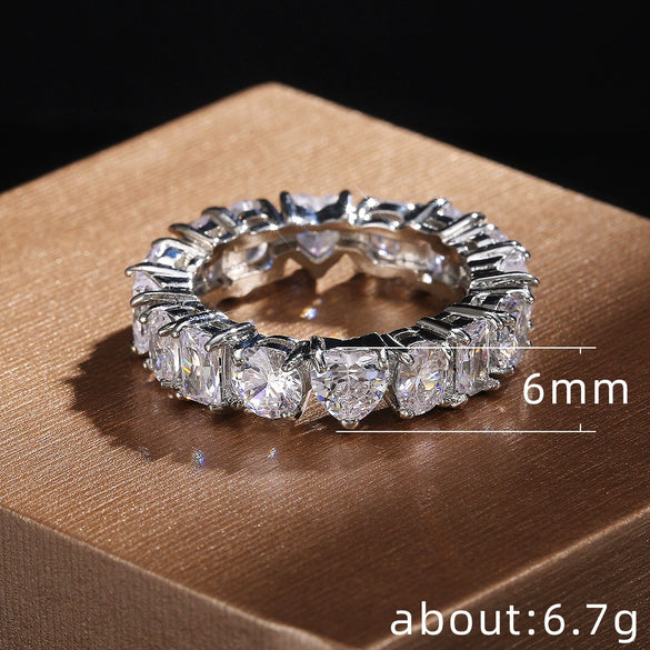 Couple Jewelry Copper Rectangular Heart Geometric Inlaid Zircon Ring