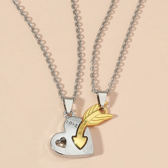 Couple Jewelry Titanium Steel Alloy Love Arrow Piercing Heart Pendant Necklace