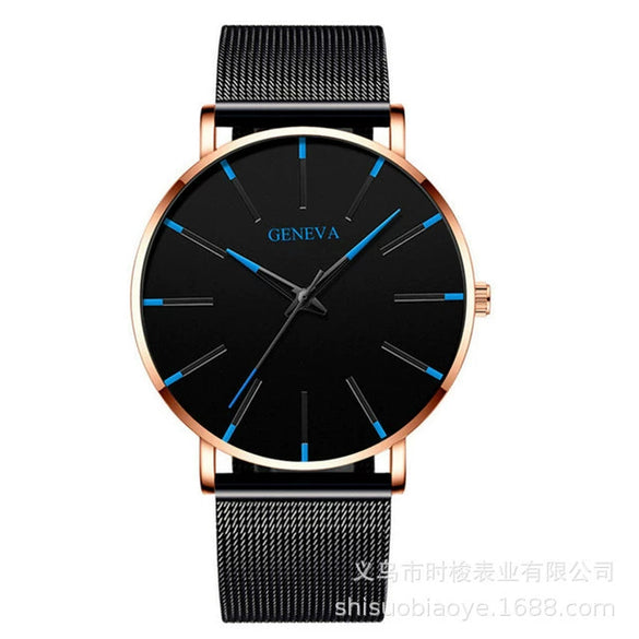 Couple Mesh Belt Quartz Watch Alloy Case Stainless Steel Strap And Buckle Round Dial Leisure Style