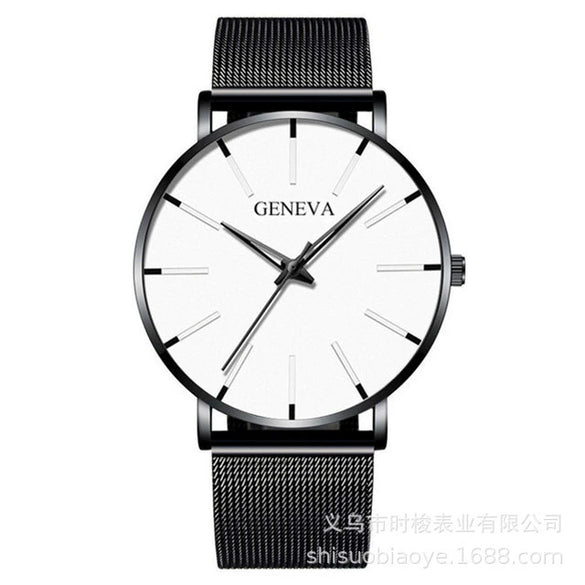 Couple Mesh Belt Quartz Watch Alloy Case Stainless Steel Strap And Buckle Round Dial Leisure Style