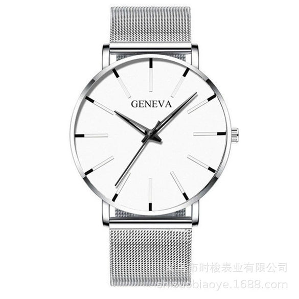 Couple Mesh Belt Quartz Watch Alloy Case Stainless Steel Strap And Buckle Round Dial Leisure Style