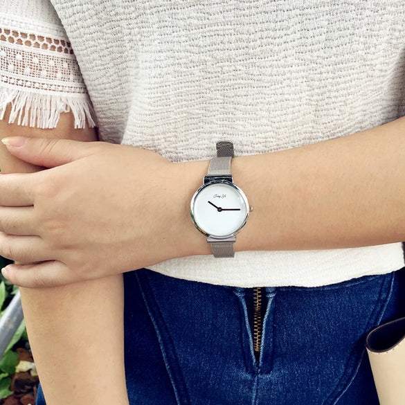Couple Metal Alloy Belt Chain Watch Round Dial Retro Simple Leisure Style