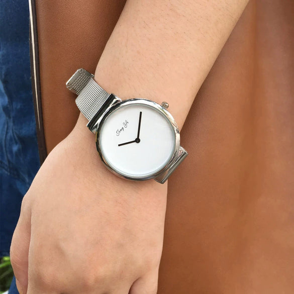Couple Metal Alloy Belt Chain Watch Round Dial Retro Simple Leisure Style