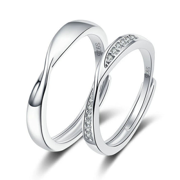 Couple Mobius Ring Sterling Silver Geometric Electroplating Style