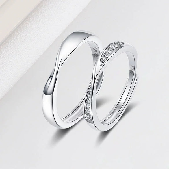 Couple Mobius Ring Sterling Silver Geometric Electroplating Style