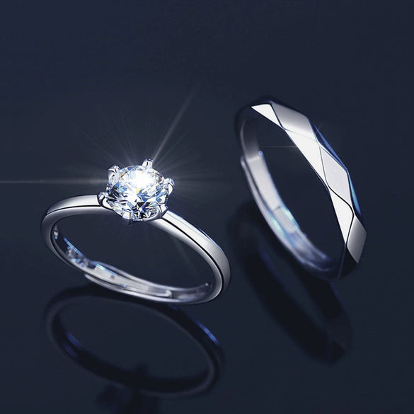 Couple Moissanite Ring 925 Sterling Silver Simple Geometric Electroplated