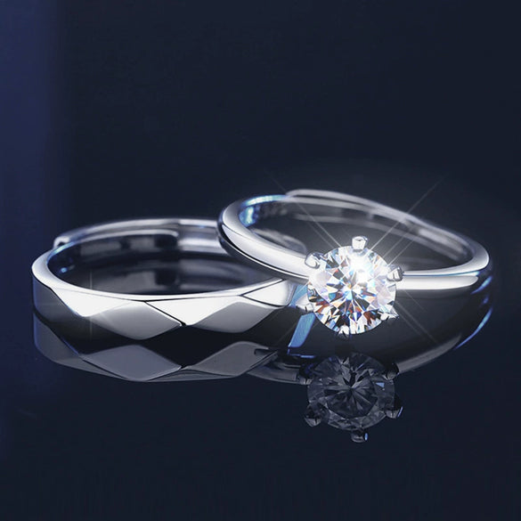Couple Moissanite Ring 925 Sterling Silver Simple Geometric Electroplated