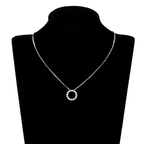 Couple Necklace Copper Mixed Gem Inlay Zircon Geometric Round Pendant Box Chain Elegant Style